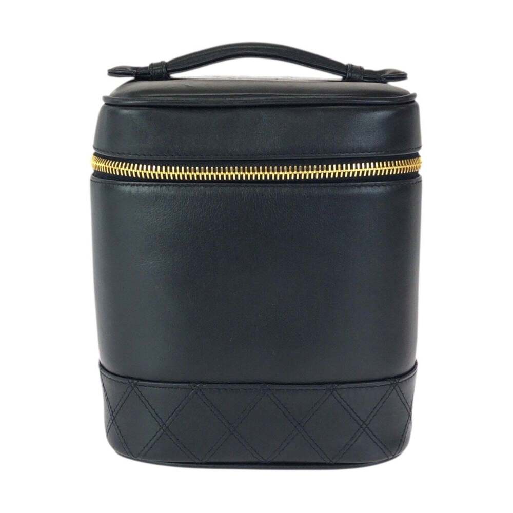 CHANEL Vintage Black Lambskin Leather Logo Pouch - Picture 1 of 10